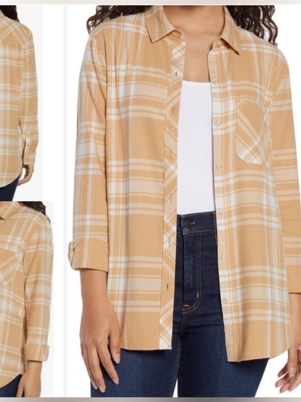 GAP Beige Plaid Button-Up Shirt Jacket